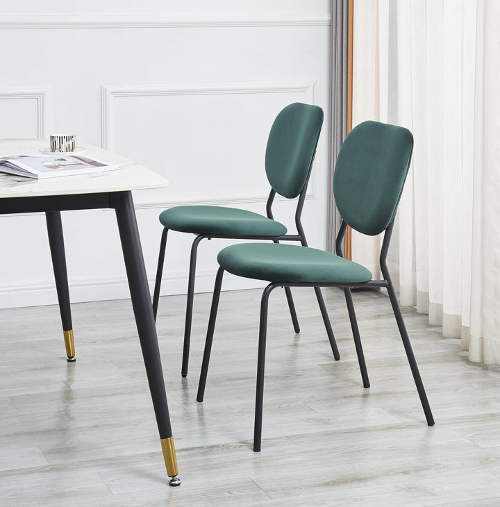 Set di 2 sedie scandinave in metallo e velluto verde