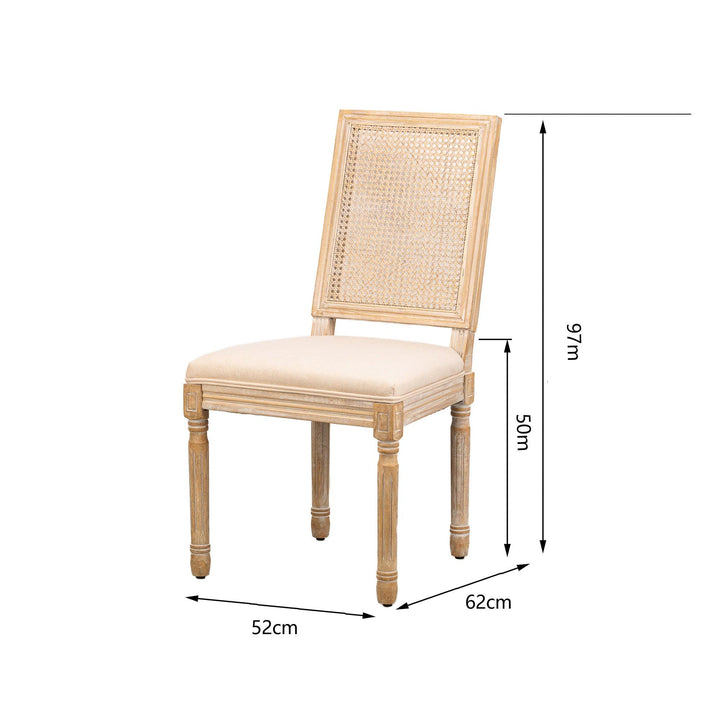 Set di 2 sedie in legno e canna con seduta in tessuto beige