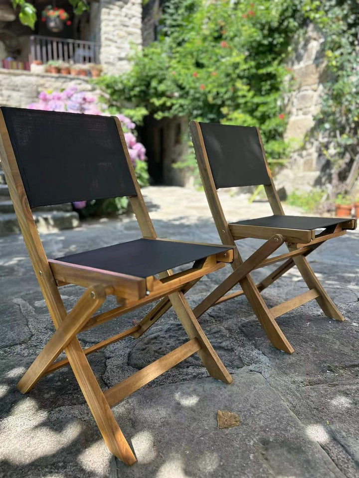 Set di 2 sedie da giardino in acacia e textilene