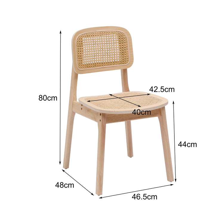 Set di 2 sedie in legno massiccio e rattan naturale