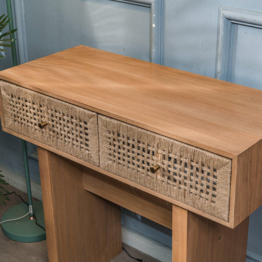 Consolle a 2 cassetti in legno e corda naturale