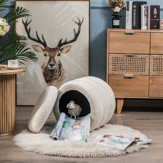 Pouf riccio bianco in stile scandinavo