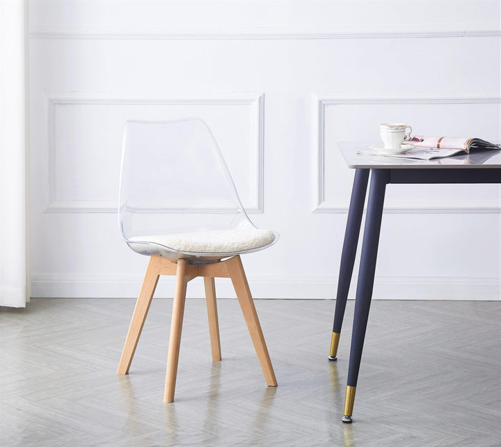 Set di 4 sedie trasparenti con gambe in legno e riccioli bianchi - Nordlys