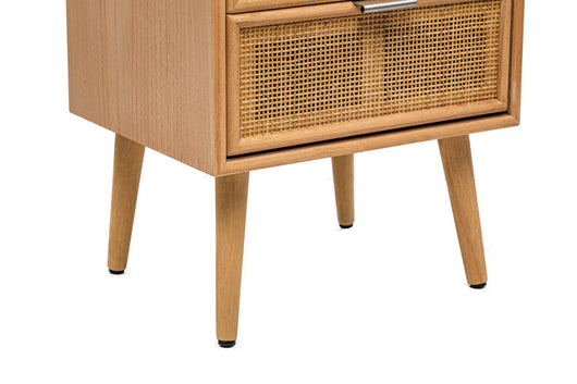 Chiffonier a 3 cassetti in legno e rattan naturale