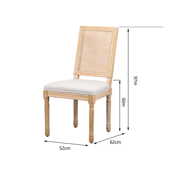 Set di 2 sedie in legno e canna con seduta in tessuto grigio chiaro
