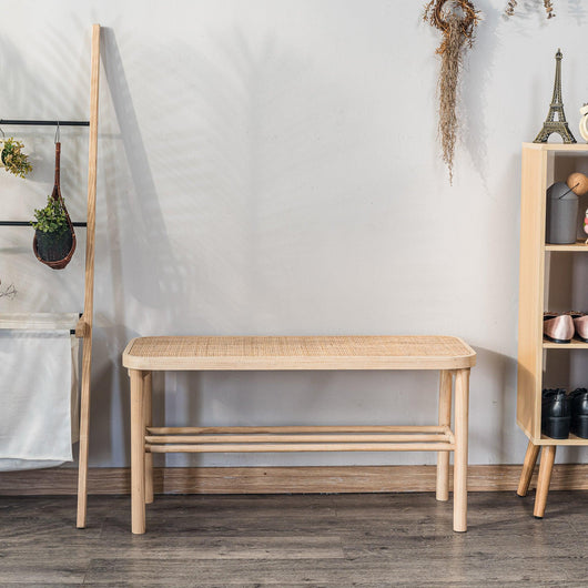 Panca con contenitore in pino massiccio e rattan