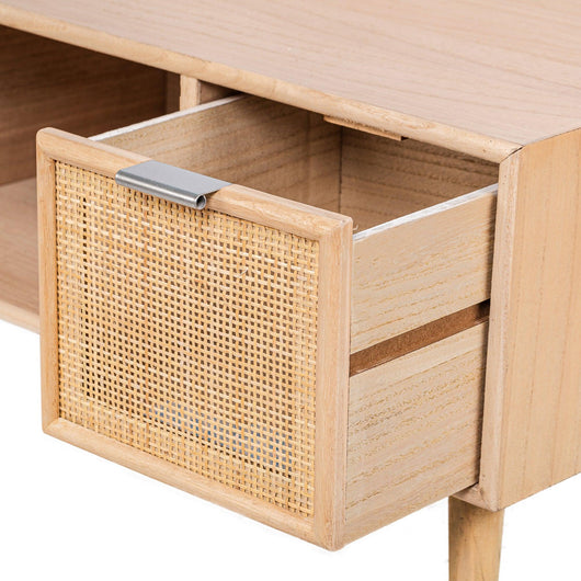 Porta TV a 2 cassetti in legno e rattan