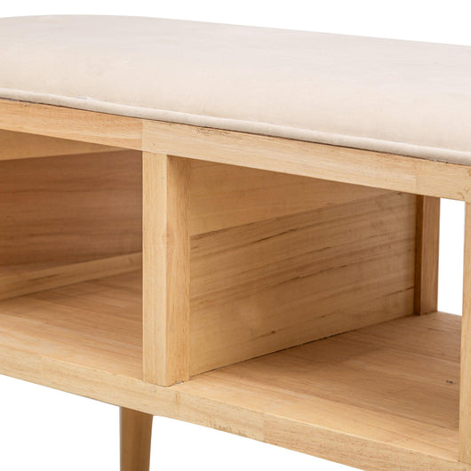 Panchina con contenitore in rattan e velluto beige