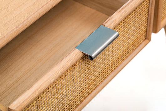 Consolle a 2 cassetti in legno e rattan naturale