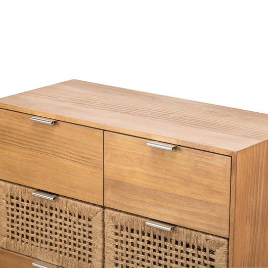 Cassettone a 3 cassetti in legno e corda naturale