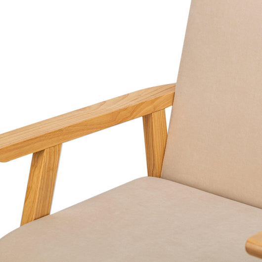 Poltrona in legno massiccio e tessuto beige