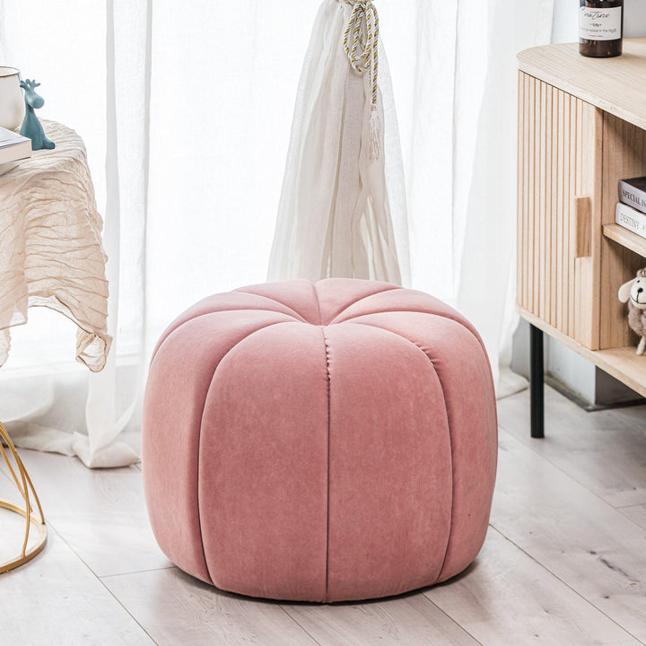 Pouf in velluto rosa a righe